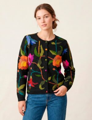 Teresa Black Floral Embroidered Cardigan
