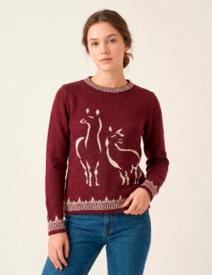 Burgundy Alpaca Llama Sweater